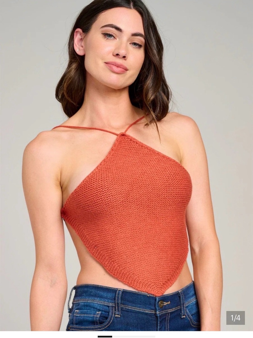 Rust Knit Halter Handkerchief Top - Women